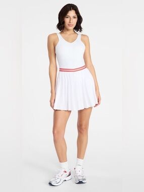Avia Women's Tennis Tank Dress with Pleated Skort Vivid White/Red Trim size 12